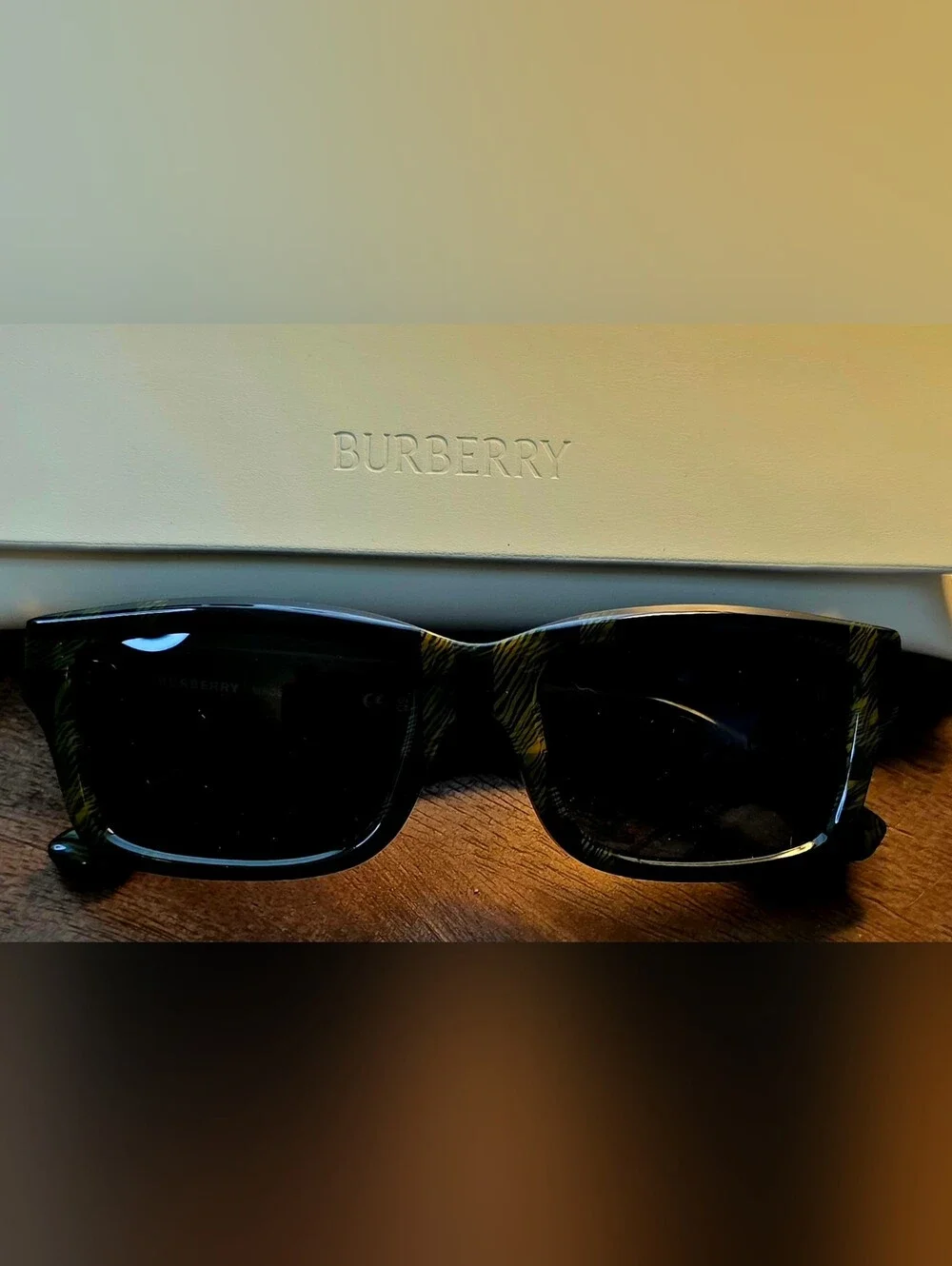 Burberry Dark Gray Sunglasses With Frames In Green /Gold